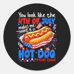 Look Like The 4th Of July Funny Aamerican Hot Dog Classic Round Sticker