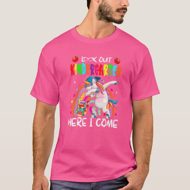 Look Out Kindergarten  I Come Dabbing Unicorn Rain T-Shirt (Front)