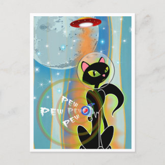 LOOK OUT! KITTEN GOTTA RAYGUN BY TRISTAN BERLUND POSTCARD
