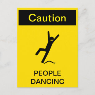"Look Out! People Dancing" Caution Sign Parody Invitation Postcard