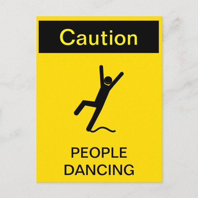 "Look Out! People Dancing" Caution Sign Parody Invitation Postcard (Front)