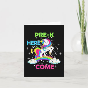Look Out Pre k Here I Come Girl Unicorn Preschool Card