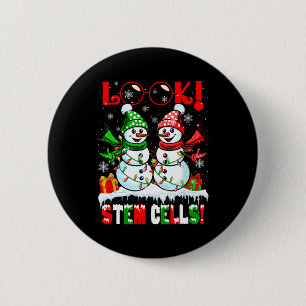Look! Stem Cells Xmas Snow Couple Snowmen Science 6 Cm Round Badge