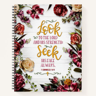 Look to the Lord with Flowers on Wood Notebook