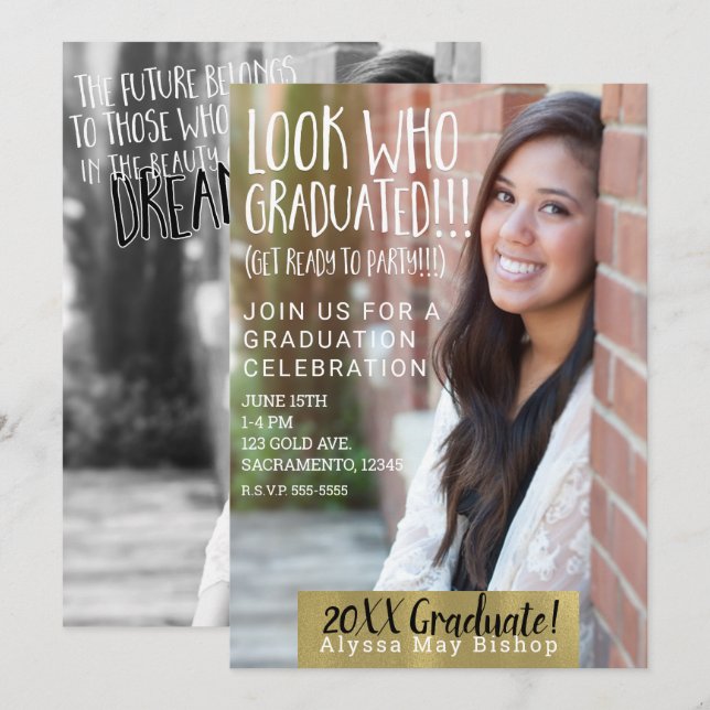 Look who Graduated Full Picture Photo Graduation Invitation (Front/Back)