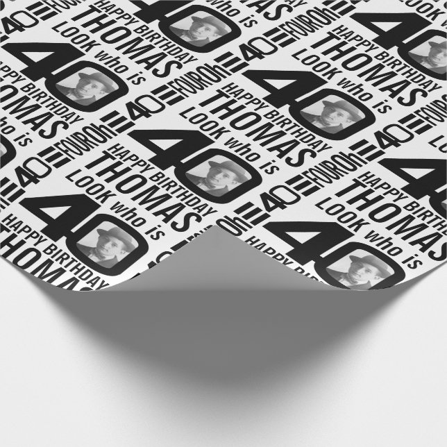 Look who is 40 photo brother mono 40th birthday wrapping paper (Corner)