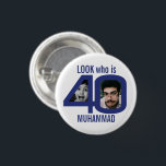 Look who is 40th birthday 2 photos blue party 3 cm round badge<br><div class="desc">Fortieth birthday two photos in 40,  blue and white button pin badge. Great idea for adding some photo fun to a 40th birthday party. Personalise with your own photos and name,  currently reads Look who is 40. Graphics by Sarah Trett for www.mylittleeden.com</div>