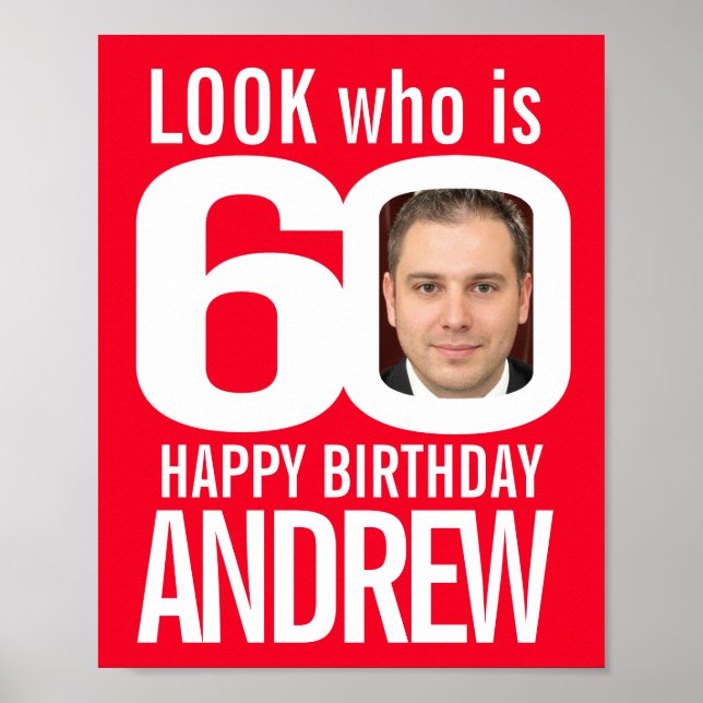 Look who is 60 red white 60th birthday party poster (Front)