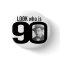 Look who is 90 photo black and white button/badge