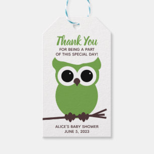 Look Who is Almost Due! Green Owl Baby Shower Gift Tags