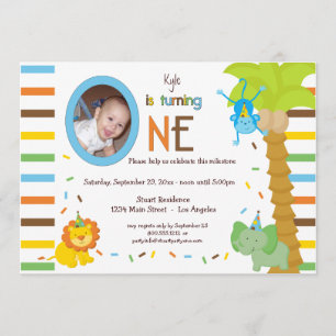 Look Who Is Turning One - Whimsical Animal Theme Invitation