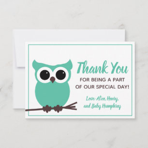 Look Whooo is Almost Due! Teal Owl Thank You Card