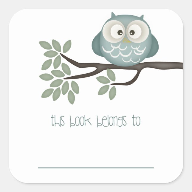 Look Whooo's Having A Baby {Teal} | Bookplates Square Sticker (Front)