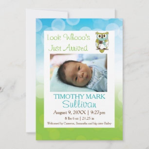Look Whooo's Just Arrived - Birth Announcement. Announcement