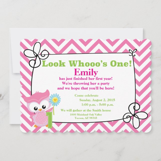 Look Whooo's One! Owl First Birthday Invitation (Front)