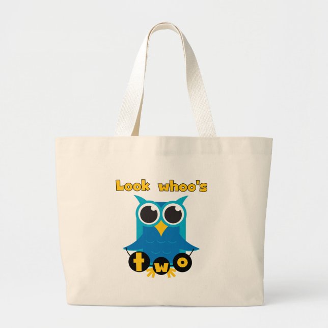 Look Whoo's 2 Birthday Tshirts and Gifts Large Tote Bag (Front)