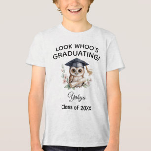 Look Whoo's Graduating Pre-K Kindergarten Owl Kids Tri-Blend Shirt
