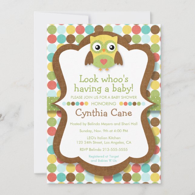 Look Whoo's Having a Baby - Owl Baby Shower Unisex Invitation (Front)