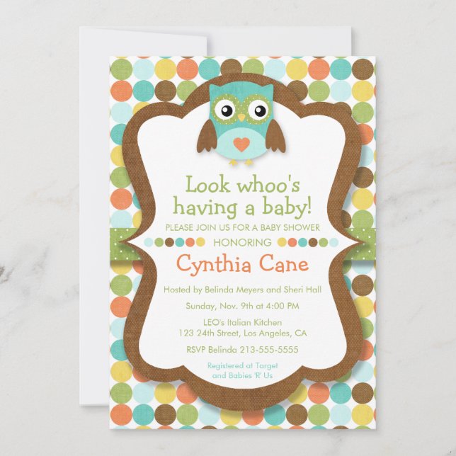 Look Whoo's Having a Baby - Owl Boy Baby Shower Invitation (Front)