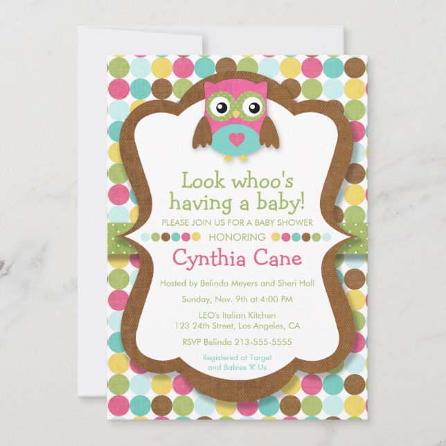 Look Whoo's Having a Baby - Owl Girl Baby Shower Invitation (Front)