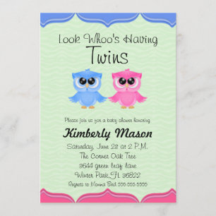 Look Whoo's Having Twins Baby Shower Invite