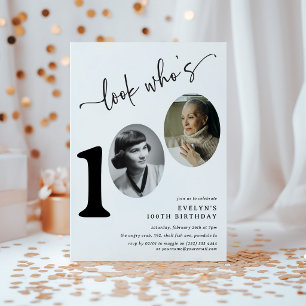 Look Who's 100! Modern Photo 100th Birthday Invitation
