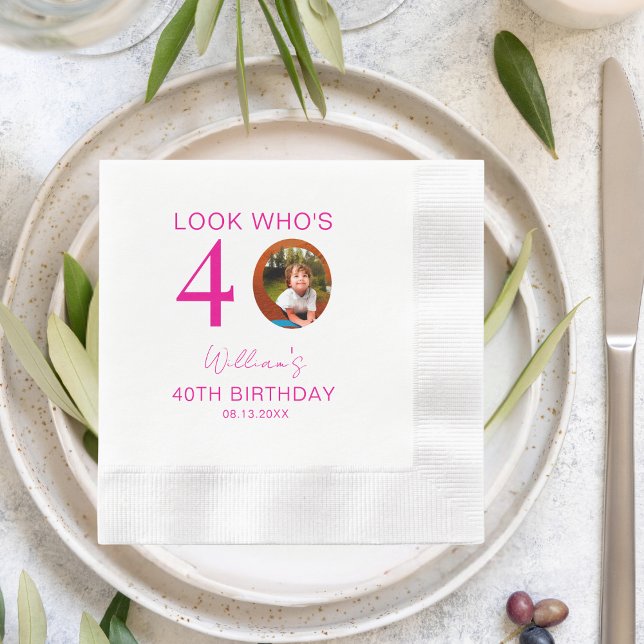 Look Who's 10th 20th 30th 40th 50th 60th Birthday Napkin (Creator Uploaded)