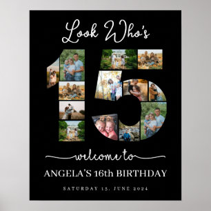look who's 15 Photo Collage birthday party sign