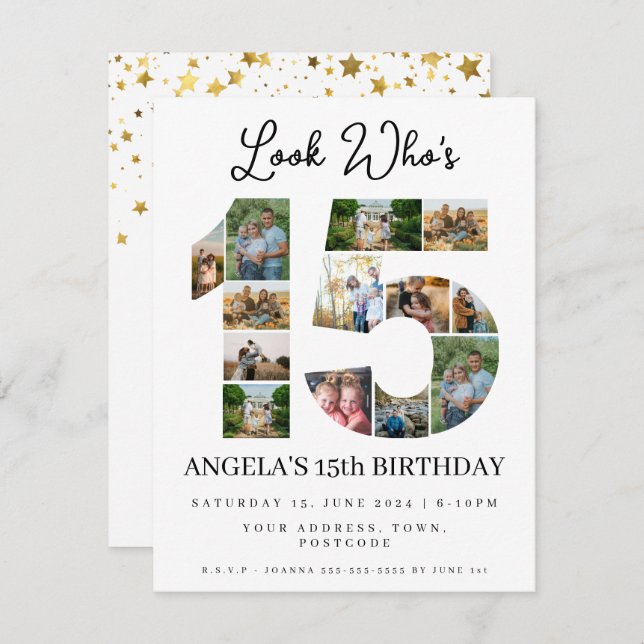 look who's 15 Photo Collage quinceaneras teen  Invitation (Front/Back)