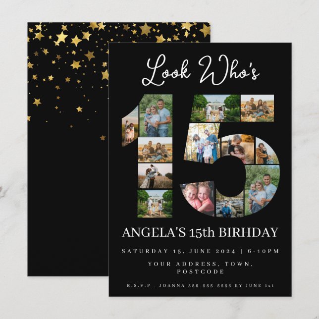 look who's 15 Photo Collage teen birthday Invitation (Front/Back)