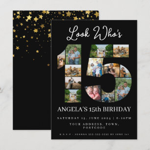 look who's 15 Photo Collage teen birthday Invitation