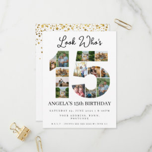 look who's 15 Photo montage teen birthday invite