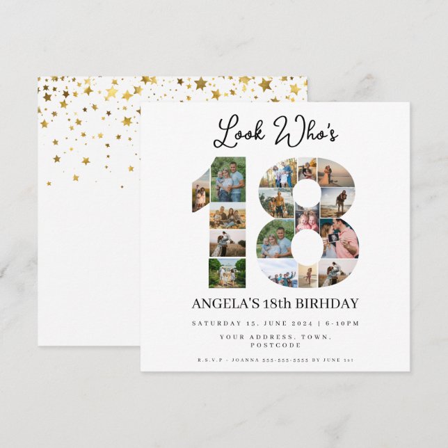 look who's 18 Photo Collage teenager birthday Invitation (Front/Back)