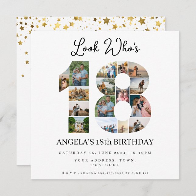 look who's 18 Photo Collage teenager birthday Invitation (Front/Back)