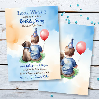 Look Who's 1 | Boy's First Birthday Party Invitation