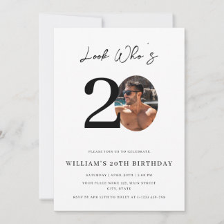 Look Who's 20 Birthday Modern Simple Photo  Invitation