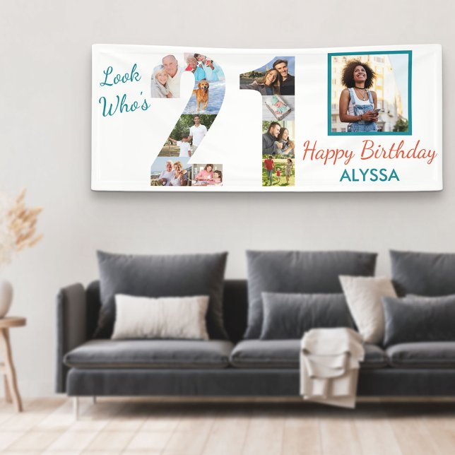 Look Who's 21 Photo Collage 21st Birthday Party Banner (Creator Uploaded)