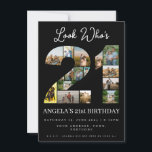 look who's 21 Photo Collage sign 21st birthday Invitation<br><div class="desc">Invite loved ones to celebrate a special milestone with our 21st Birthday Photo Collage Invitation from The Arty Apples. Perfect for a grandmother,  grandfather,  husband,  wife,  or any special person's milestone birthday,  this invitation features a beautiful collage of cherished photos on a stunning black background.</div>