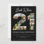 look who's 21 Photo Collage sign 21st birthday Invitation<br><div class="desc">Invite loved ones to celebrate a special milestone with our 21st Birthday Photo Collage Invitation from The Arty Apples. Perfect for a grandmother,  grandfather,  husband,  wife,  or any special person's milestone birthday,  this invitation features a beautiful collage of cherished photos on a stunning black background.</div>