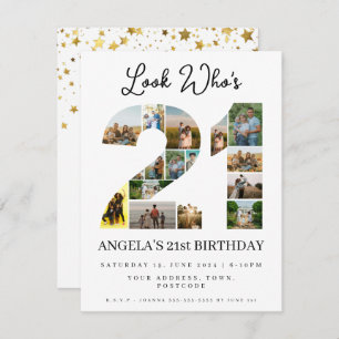 look who's 21 Photo Collage sign happy birthday Invitation