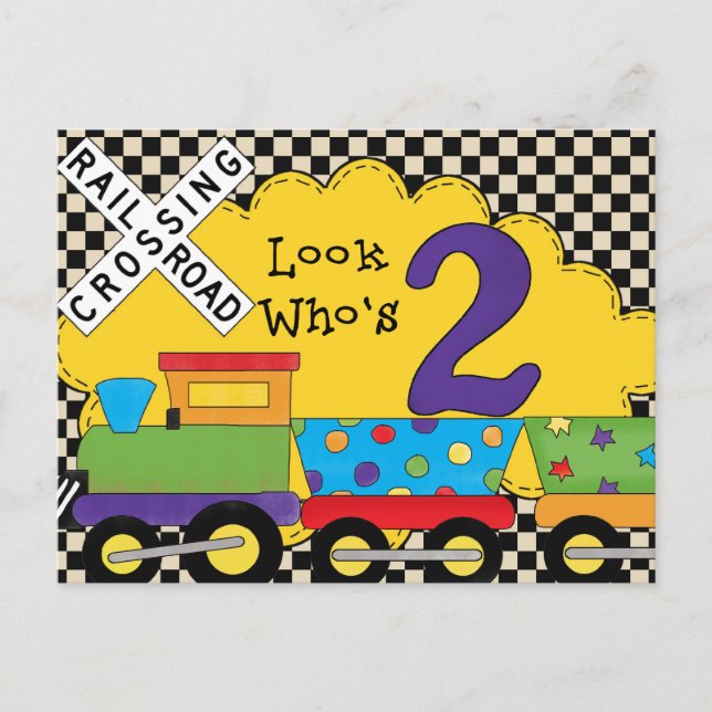 Look Who's 2 Birthday Train Cards (Front)
