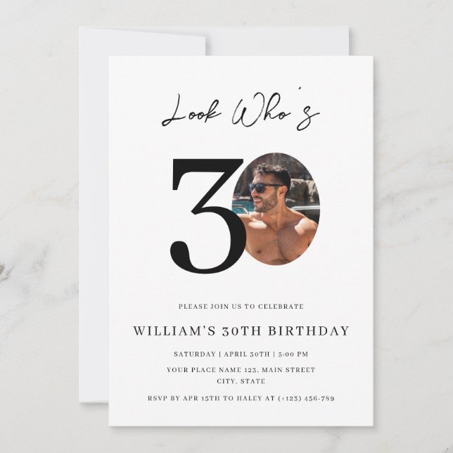 Look Who's 30 Birthday Modern Simple Photo  Invitation (Front)