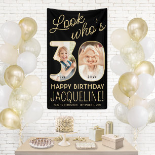 Look Who's 30 Black & Gold 2 Photo Birthday Party Banner