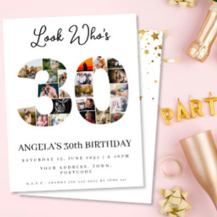 look who's 30 happy birthday photo montage  invitation