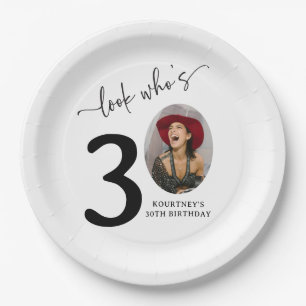 Look Who's 30! Modern Photo 30th Birthday Paper Plate