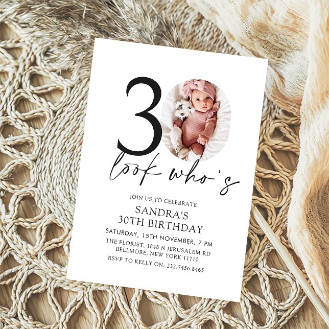 Look Who's 30 Modern Simple Photo 30th Birthday Invitation (Creator Uploaded)