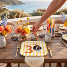 Look Who's 30 Photo Birthday Yellow Stripe Design