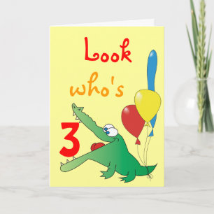 Look Who's 3 Today! Cute Crocodile Birthday Cards