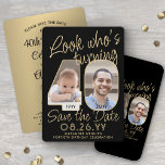 Look Who's 40 Black & Gold 2 Photo Birthday Party Save The Date<br><div class="desc">Look who's turning 40! Invite family and friends to an upcoming 40th birthday celebration with custom photo save the date party invitations. Pictures and wording on this template are simple to personalise. (IMAGE PLACEMENT TIP: An easy way to position a photo exactly how you want is to crop it before...</div>