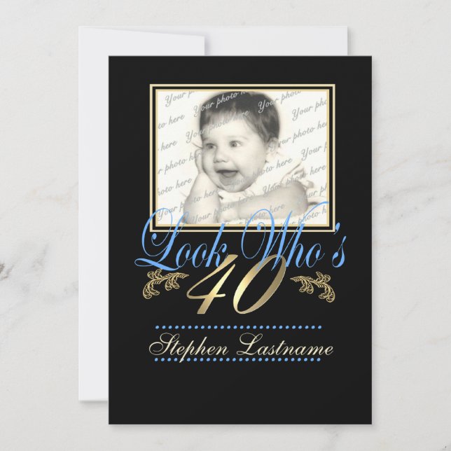 Look Who's 40 Photo Blue Invitation (Front)